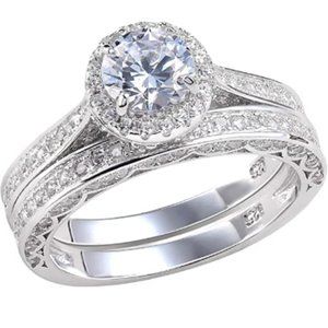 Engagement Ring Set 925 Sterling Silver 2.4Ct